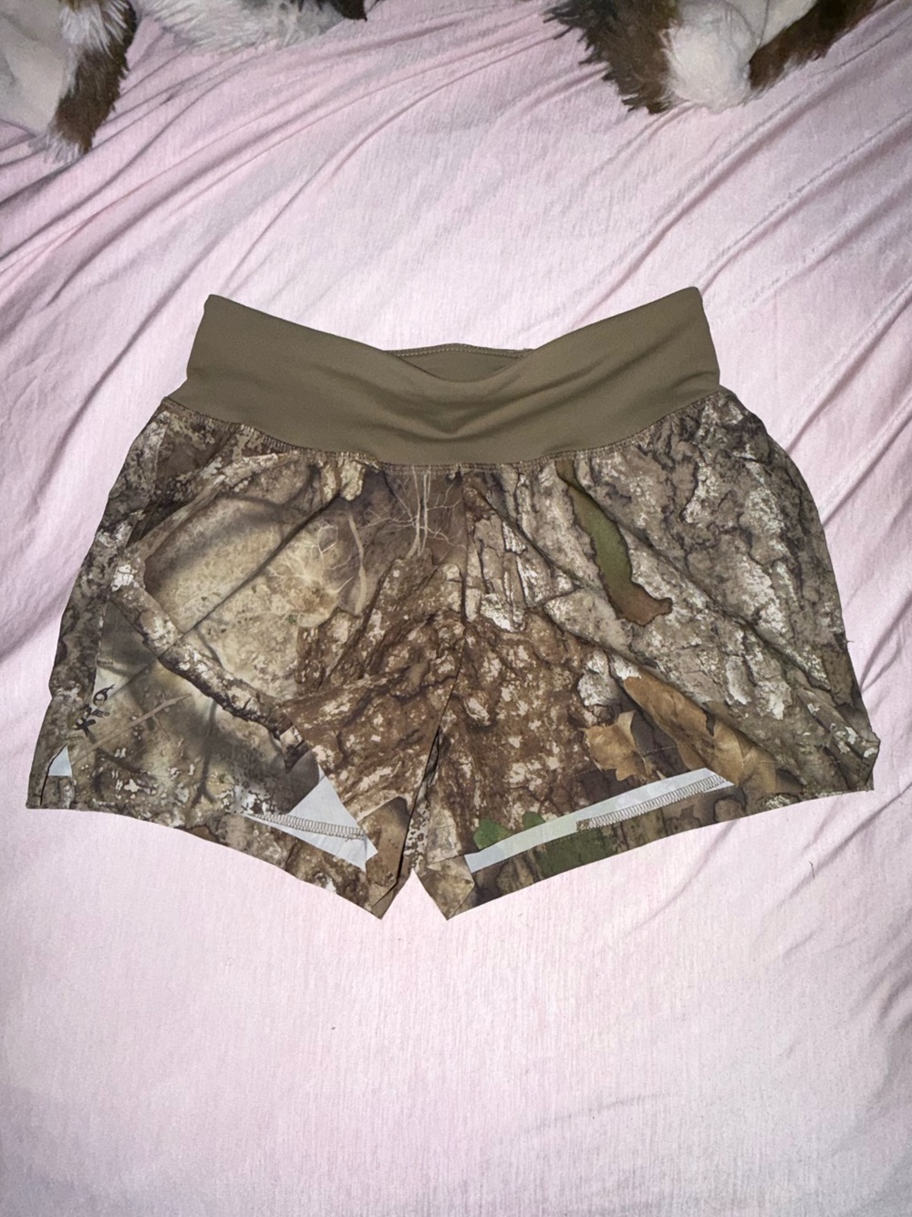 Realtree Women's Camo Athletic Shorts with Olive Waistband